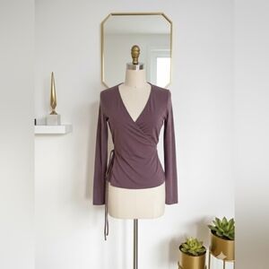 Wilfred| Aritzia| Mauve Long Sleeve V-Neck Side Tie Wrap Blouse Sz S